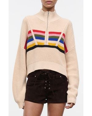STAUD Hampton Stripe Half Zip Crop Sweater - Black