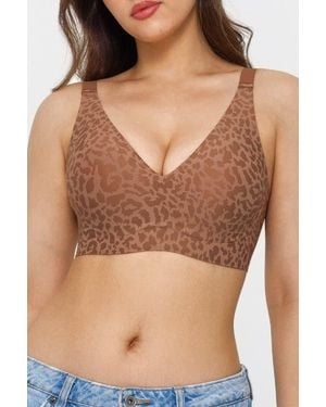 Popilush Seamless Wireless Jelly Leopard Contour Minimizer Support Bra - Brown