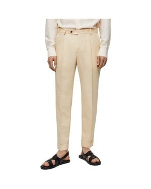 Mango Slim Fit Linen & Cotton Pants - Natural