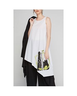 Luukaa Allegro Printed Asymmetrical Poplin Tunic - Black