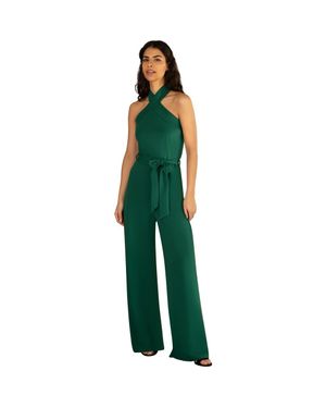 Yumi' Cross Over Halter Neck Jumpsuit - Green