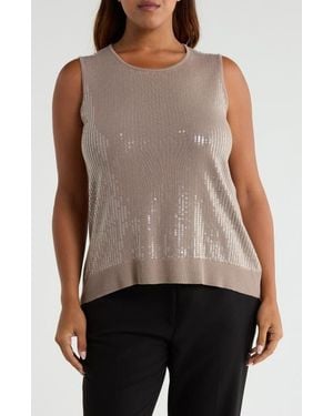 Anne Klein Sequin Detail Sweater Tank - Brown