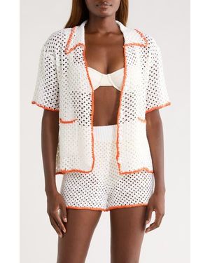 Elan Crochet Button-Up Cover-Up - White