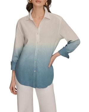 Donna Karan Dip Dye Linen Blend Woven Shirt - Blue
