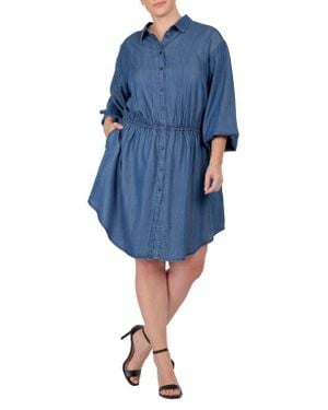 Standards & Practices Long Sleeve Elastic Waist Shirtdress - Blue