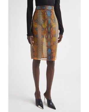 LAQUAN SMITH Shimmer Snakeskin Print Sheer Pencil Skirt - Multicolor