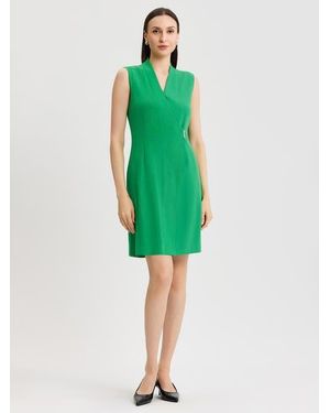 Misook Mixed Media Faux Wrap Dress - Green