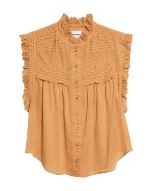 Isabel Marant Dersia Embroidery & Pleat Detail Sleeveless Cotton Button-Up Shirt - Orange
