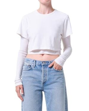 Agolde Romily Layered Long Sleeve Crop Top - White