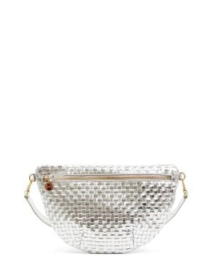 Clare V. Grande Woven Metallic Leather Belt Bag - White