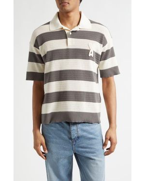 Ami Paris Ami De Coeur Monogram Stripe Openwork Cotton Polo - Multicolor