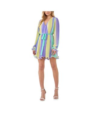 Endless Rose Stripe Pleated Long Sleeve Minidress - Blue