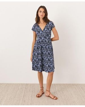 Pact Organic Cotton Fit & Flare Crossover Dress - Blue
