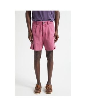Noah Pleated Organic Cotton Canvas Cargo Shorts - Pink