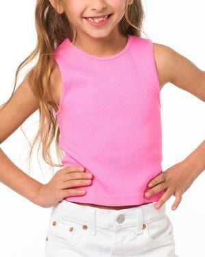 Malibu Sugar Littles Ribbed Crop Sport Tank Top - Pink