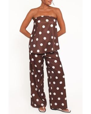 Petal & Pup Brielle Polka Dot Strapless Top & Pants Set - Red