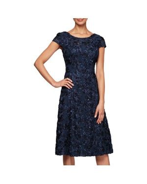 Alex Evenings Sequin Rosette Cocktail Dress - Blue