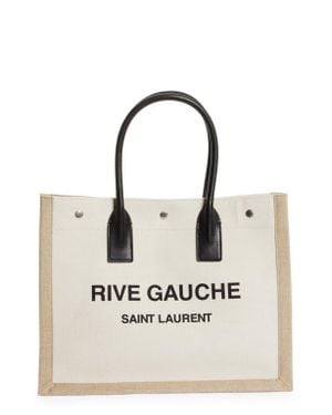 Saint Laurent Rive Gauche Logo Canvas Tote - Natural