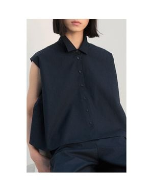 Mango Sleeveless Cotton Button-Up Shirt - Blue