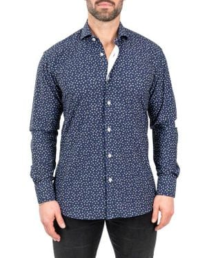 Maceoo Einstein Paisley Print Stretch Button-Up Shirt - Blue