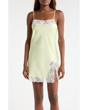 Open Edit Lace Trim Satin Chemise - Natural