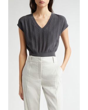 Eleventy Mixed Stitch V-Neck Crop Sweater Vest - Blue