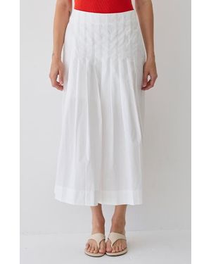 Crescent Poplin Box Pleated Midi Skirt - White