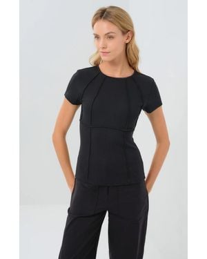 Anatomie Short Sleeve Celeste Rib Top With Seam Shaping - Black