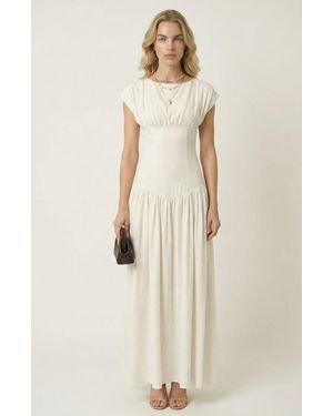Modenaire Cap-Sleeve Maxi Dress With Lace-Up Back - White