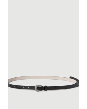 Brunello Cucinelli Vintage-Effect Leather Belt With Shimmering Buckle And Shiny Loop - Black