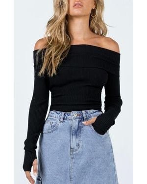 Princess Polly Morley Off The Shoulder Rib Sweater - Black