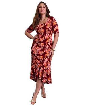 Jessica London Stretch Knit Flounce Hem Maxi Dress - Red