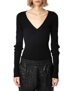 Zadig & Voltaire Syla Cutout Merino Wool Blend Rib Sweater - Black