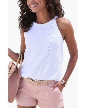 Lascana High Neck Eyelet Top - White