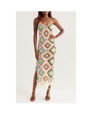 Elan Crochet Maxi Cover-Up Dress - Metallic