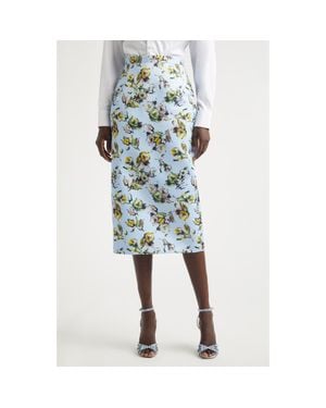 Emilia Wickstead Lorelei Floral Satin Midi Pencil Skirt - Blue