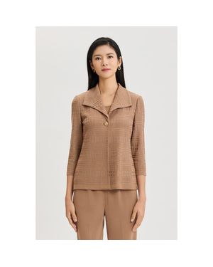 Ming Wang Tonal Wing Collar Knit Jacket - White