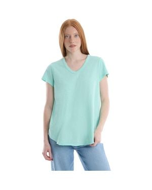 Wilt Short Sleeve Shrunken V-Neck Shirttail Top - Blue