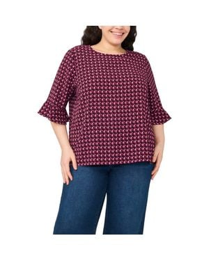 Cece Ruffle Cuff Print Top - Red