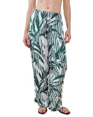 Bella Dahl Abstract Leaf Print Wide Leg Pants - Green