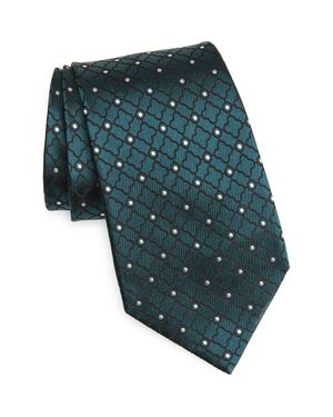 ZEGNA Dot Quatrefoil Mulberry Silk Tie - Green