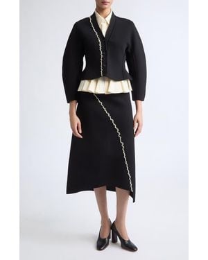 Ashlyn Henry Asymmetric Ruffle Cardigan - Black