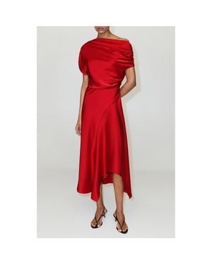 Mango Asymmetrical Satin Dress - Red