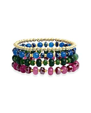 Panacea Set Of 4 Mixed Glass Bead Stretch Bracelets - Black