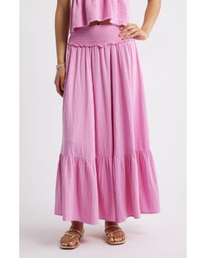 BP. Cotton Gauze Tiered Maxi Skirt - Pink