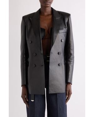 Givenchy Slashed Double Breasted Leather Jacket - Black