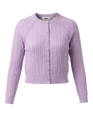 Index Cable Knit Raglan Sleeve Button Front Cardigan - Purple