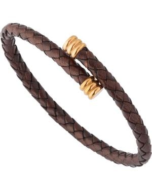 Link Up Flexible Braided Leather Bracelet With Stainless Steel End Caps - Brown