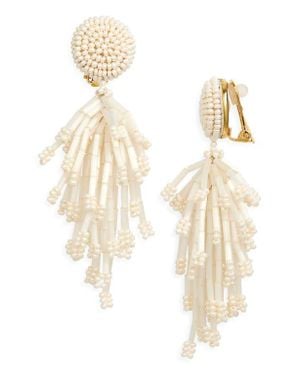 Oscar de la Renta Fringe Tassel Clip-On Drop Earrings - White