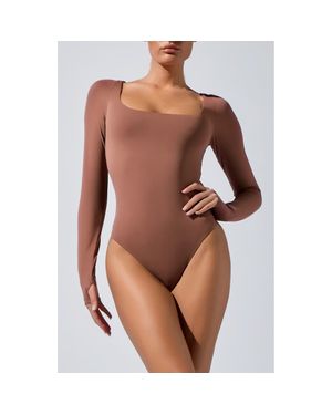Heroine Sport Square Neck Long Sleeve Bodysuit - Brown